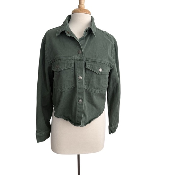 STOOSH Green Cropped Denim Button-Up Jacket Small - Picture 2 of 7